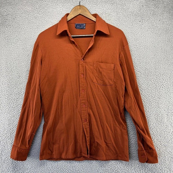 Vintage Calvin Charles Shirt Men's Medium Brown Orange Knit Disco Rockabilly 70s - Picture 1 of 13